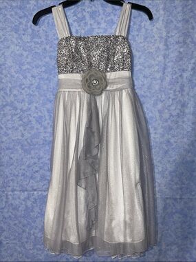 My Michelle: Girls Silver Sequin Formal Dress